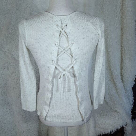 IZ BYER GIRL WHITE & GRAY PULLOVER W/CRISSCROSS BACK SZ.Y14 EUC - Picture 4 of 7